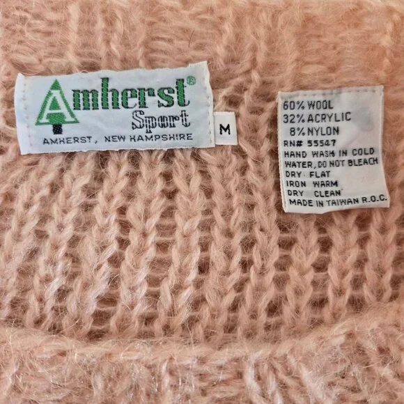 Vintage Amherst Sport Medium 1980s Wool Blend Peach Bobble Pattern Sweater Women - Picture 6 of 6